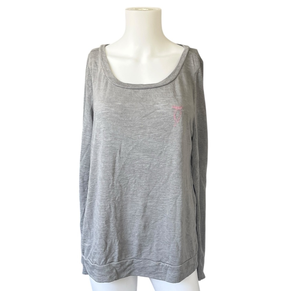 Victoria's Secret Long Sleeve Gray Top with Embroidered Bow Womens Size Medium M